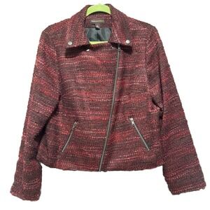 Dana Buchman Red Tweed Moto Jacket Blazer Zip Front Career Size‎ 12